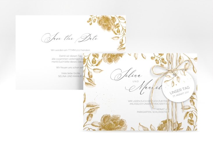 Save the Date-Karte Blattgold A6 Karte quer gold