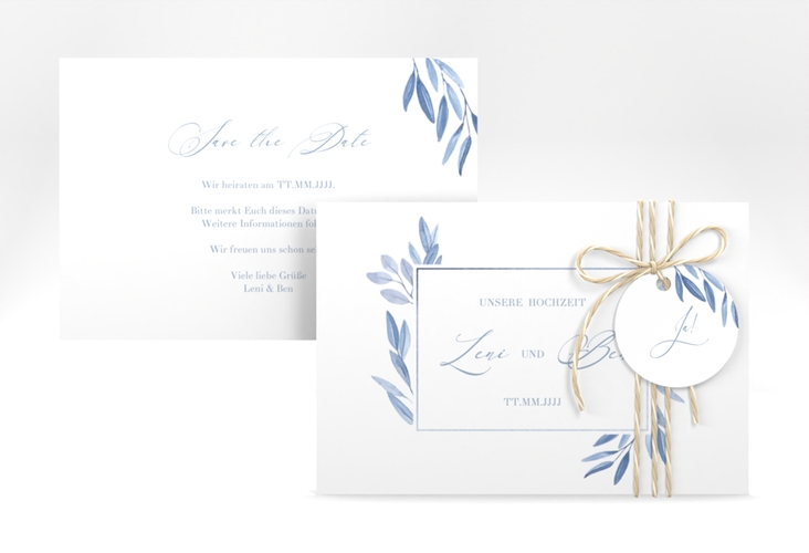 Save the Date-Karte Classicblue A6 Karte quer weiss hochglanz