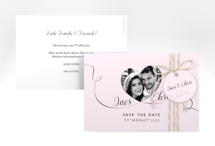 Save the Date-Karte Hochzeit Dolce A6 Karte quer rosa hochglanz