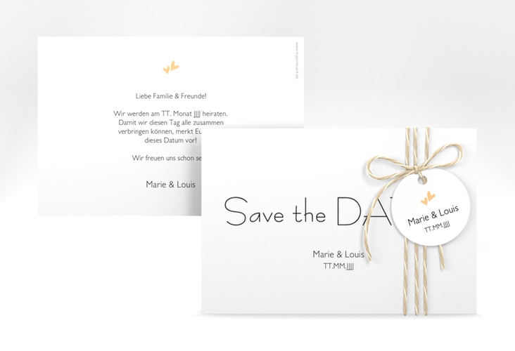 Save the Date-Karte Hochzeit Twohearts A6 Karte quer beige hochglanz