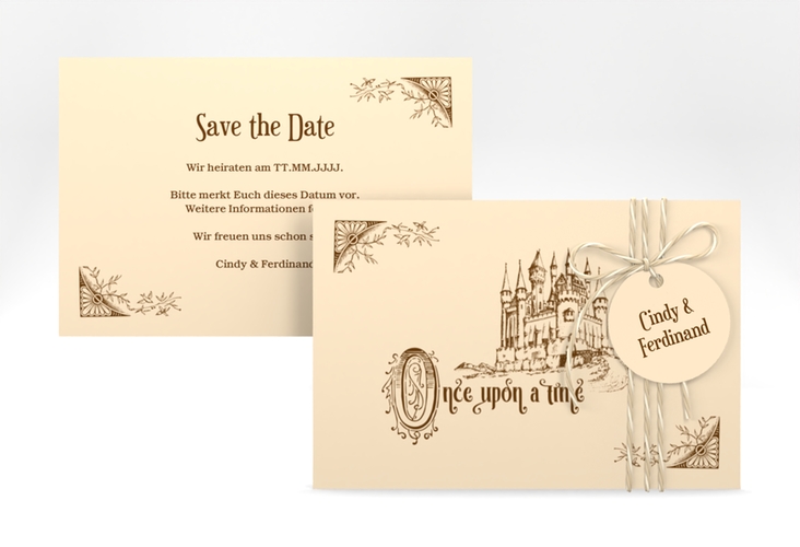 Save the Date-Karte Storybook A6 Karte quer mit Märchenschloss