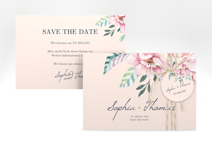 Save the Date-Karte Blooming A6 Karte quer rosa