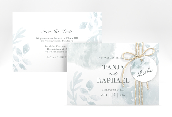 Save the Date-Karte Blätterdruck A6 Karte quer mint