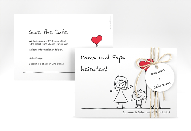 Save the Date-Karte Family A6 Karte quer weiss hochglanz