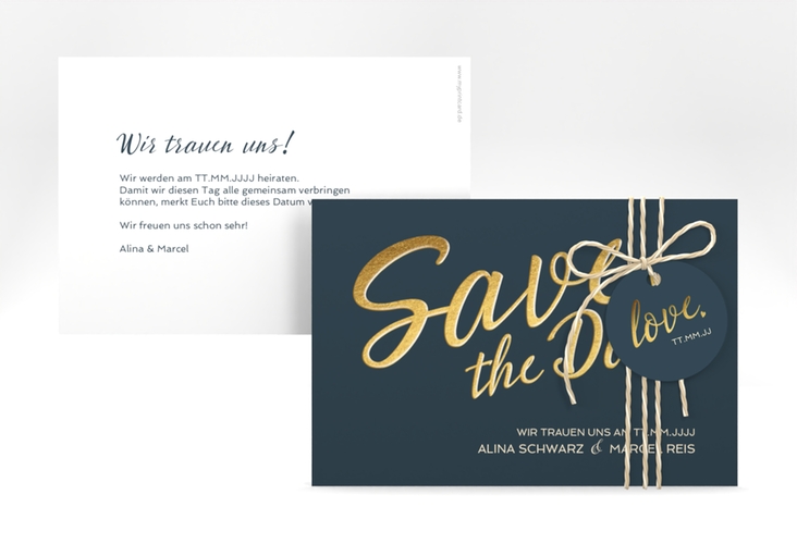 Save the Date-Karte Glam A6 Karte quer blau hochglanz