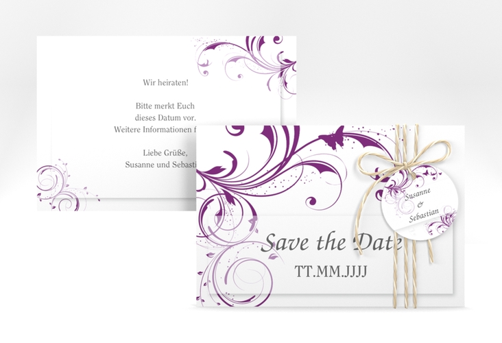 Save the Date-Karte Hochzeit Palma A6 Karte quer lila hochglanz