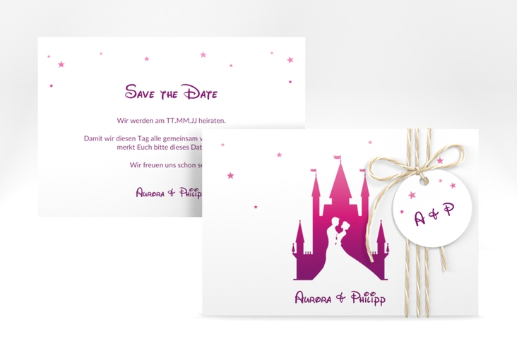 Save the Date-Karte Castle A6 Karte quer pink