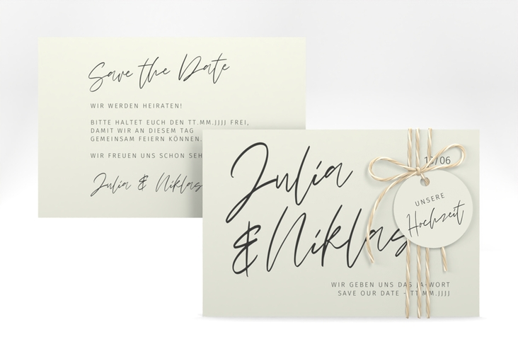 Save the Date-Karte Einfachheit A6 Karte quer mint hochglanz mit modernem Schriftzug