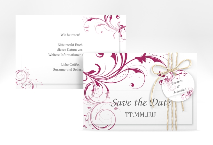 Save the Date-Karte Hochzeit "Palma" A6 Karte quer pink