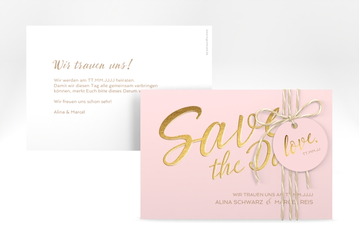 Save the Date-Karte Glam A6 Karte quer rosa