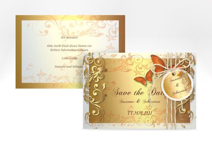 Save the Date-Karte Hochzeit Toulouse A6 Karte quer orange hochglanz romantisch mit Schmetterlingen