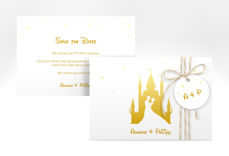 Save the Date-Karte Castle A6 Karte quer gold