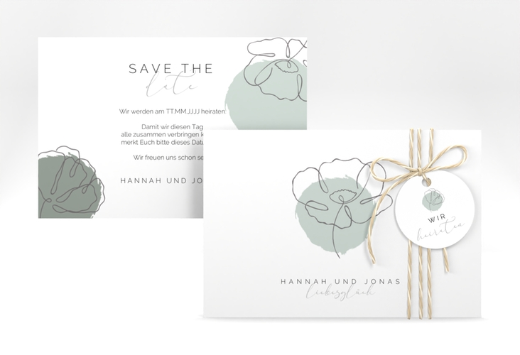 Save the Date-Karte Flowerline A6 Karte quer gruen