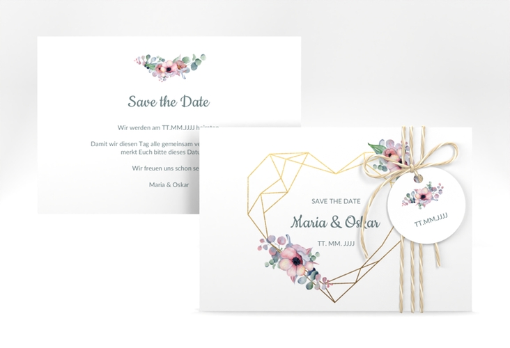 Save the Date-Karte Herzgold A6 Karte quer