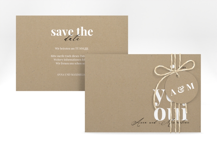 Save the Date-Karte Oui A6 Karte quer Kraftpapier hochglanz mit Ja-Wort in verschiedenen Sprachen