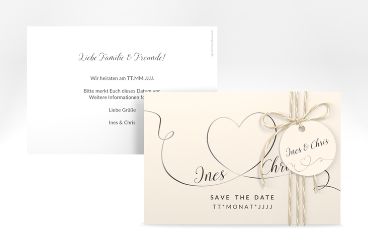 Save the Date-Karte Hochzeit Dolce A6 Karte quer beige hochglanz