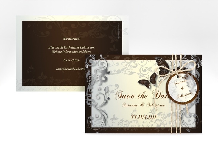 Save the Date-Karte Hochzeit Toulouse A6 Karte quer braun hochglanz romantisch mit Schmetterlingen