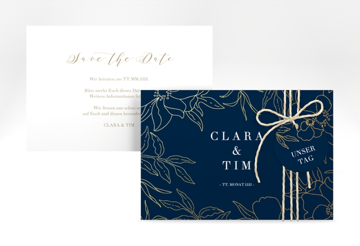 Save the Date-Karte Contour A6 Karte quer blau hochglanz