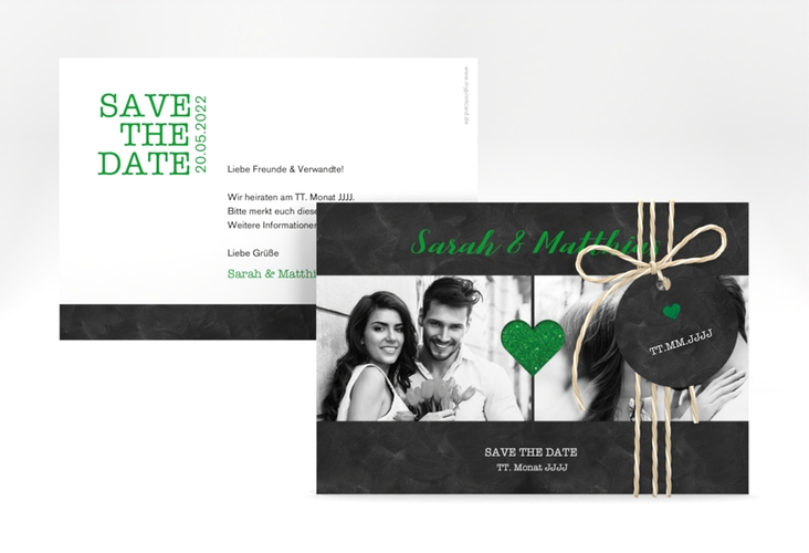 Save the Date-Karte Sparkly A6 Karte quer gruen hochglanz
