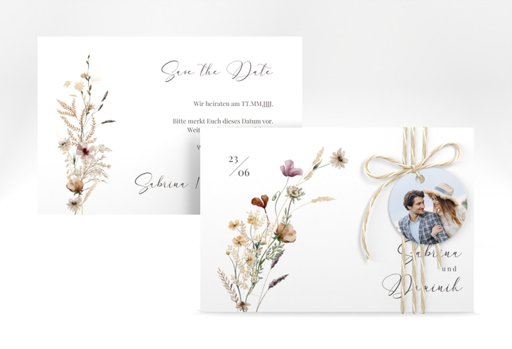 Save the Date-Karte Sauvages A6 Karte quer mit getrockneten Wiesenblumen