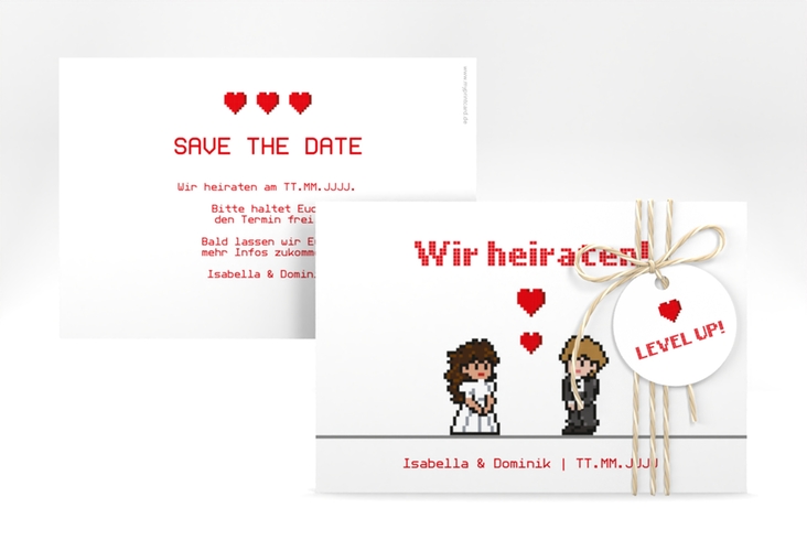 Save the Date-Karte Pixel A6 Karte quer weiss