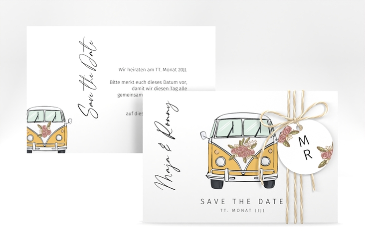 Save the Date-Karte Hochzeitsbulli A6 Karte quer gelb