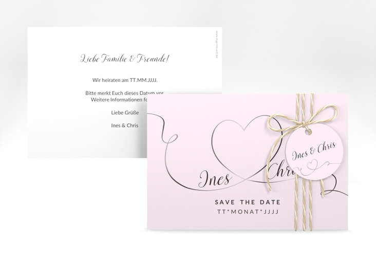 Save the Date-Karte Hochzeit Dolce A6 Karte quer rosa hochglanz