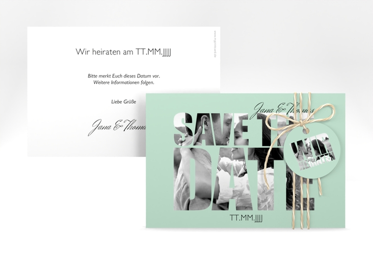Save the Date-Karte Hochzeit Letters A6 Karte quer mint hochglanz