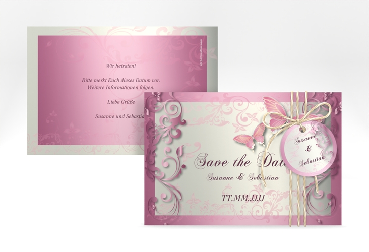 Save the Date-Karte Hochzeit Toulouse A6 Karte quer rosa hochglanz romantisch mit Schmetterlingen