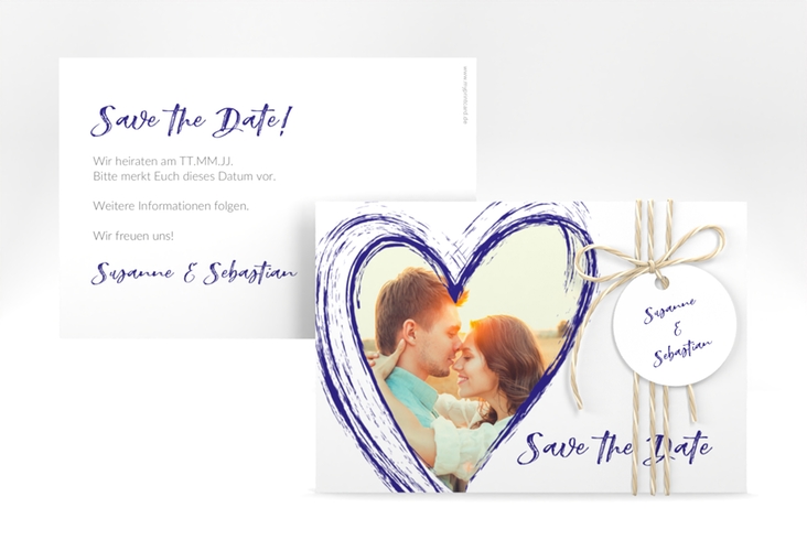 Save the Date-Karte Liebe A6 Karte quer blau hochglanz