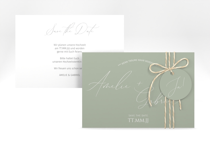 Save the Date-Karte Federschrift A6 Karte quer gruen in schlichtem Design mit Kalligrafie
