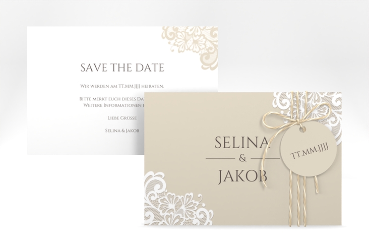 Save the Date-Karte Vintage A6 Karte quer mit floraler Spitze