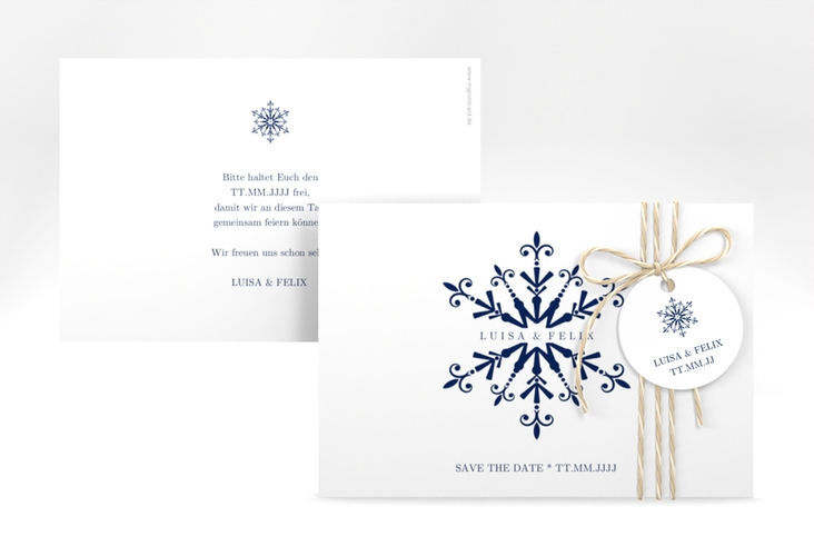 Save the Date-KarteCrystal A6 Karte quer weiss hochglanz mit Eiskristall