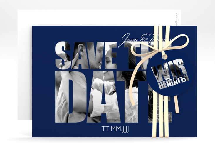 Save the Date-Karte Hochzeit Letters A6 Karte quer blau hochglanz
