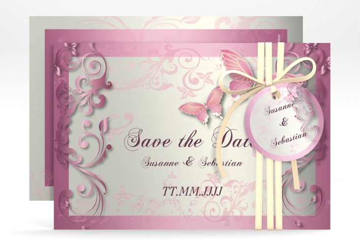 Save the Date-Karte Hochzeit Toulouse A6 Karte quer rosa hochglanz romantisch mit Schmetterlingen