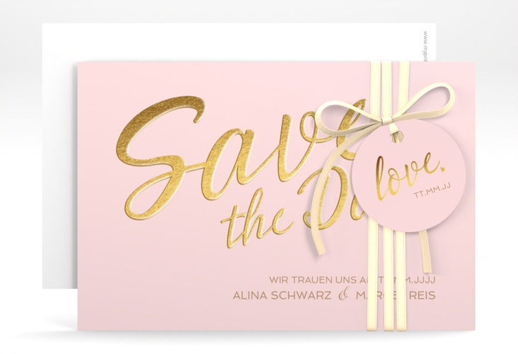Save the Date-Karte Glam A6 Karte quer rosa