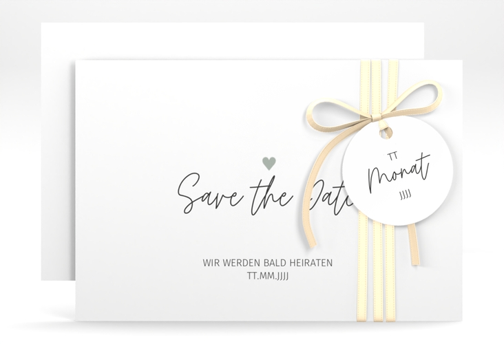 Save the Date-Karte Herzschlag A6 Karte quer weiss schlicht und elegant mit Herzchen