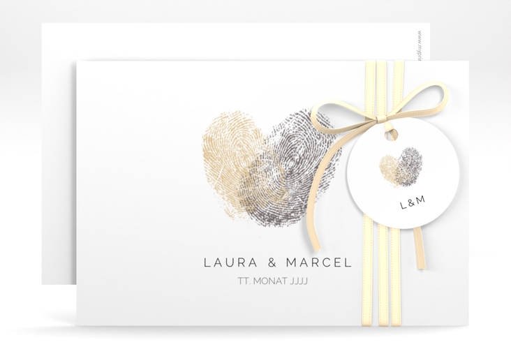 Save the Date-Karte Fingerprint A6 Karte quer beige schlicht mit Fingerabdruck-Motiv
