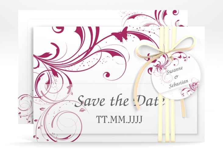 Save the Date-Karte Hochzeit "Palma" A6 Karte quer pink