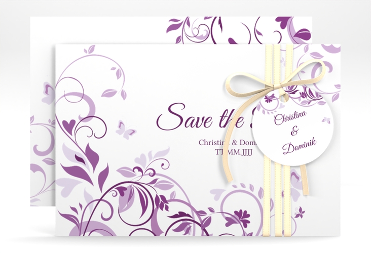 Save the Date-Karte Lilly A6 Karte quer lila hochglanz