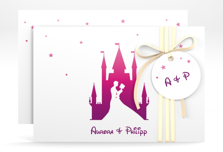 Save the Date-Karte Castle A6 Karte quer pink