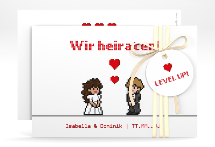 Save the Date-Karte Pixel A6 Karte quer weiss