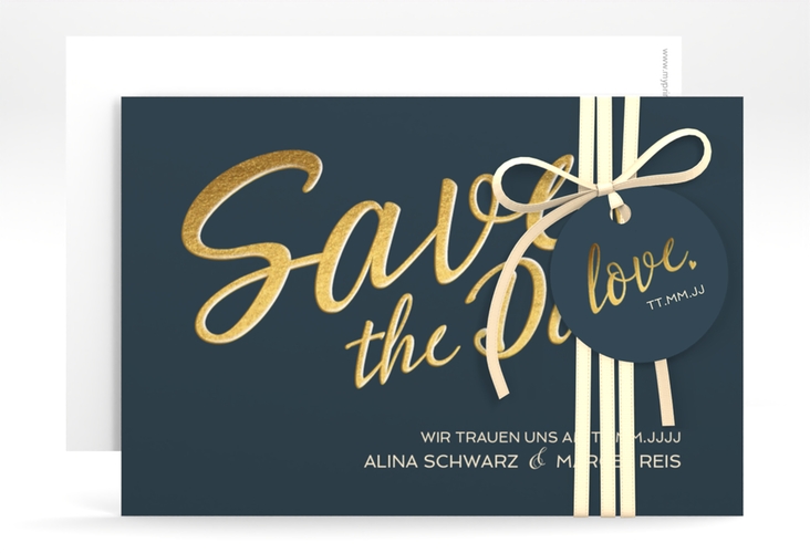 Save the Date-Karte Glam A6 Karte quer blau hochglanz
