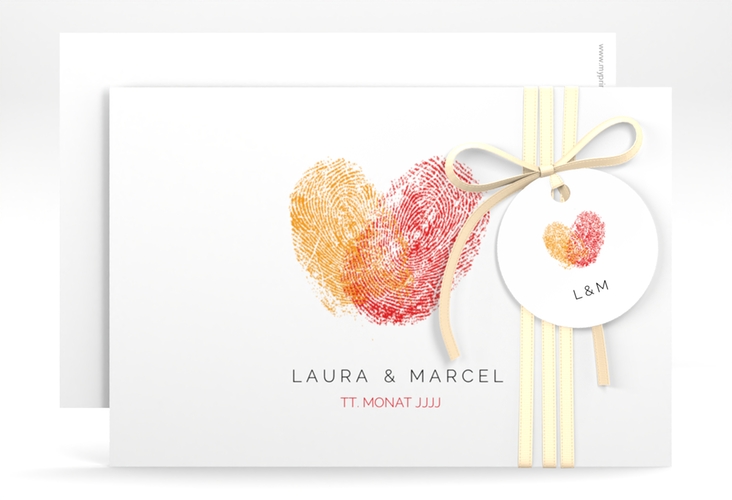 Save the Date-Karte Fingerprint A6 Karte quer rot schlicht mit Fingerabdruck-Motiv