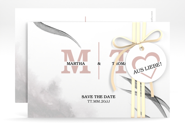 Save the Date-Karte Initialen A6 Karte quer weiss hochglanz
