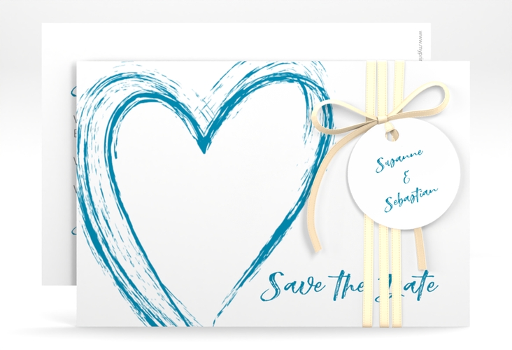 Save the Date-Karte Liebe A6 Karte quer tuerkis hochglanz
