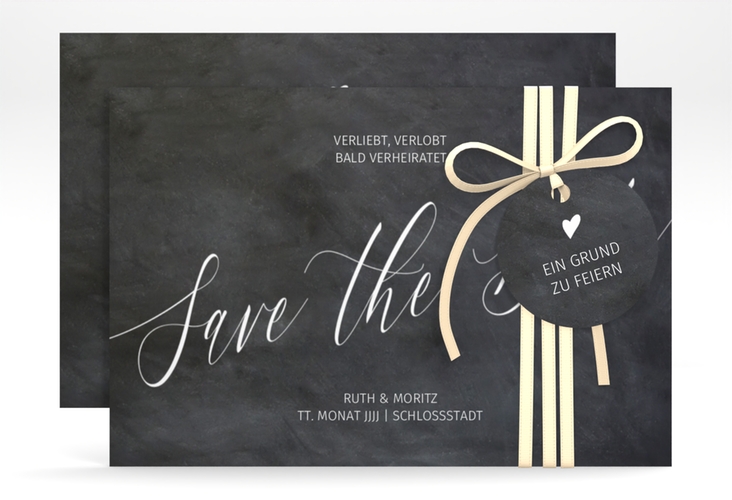 Save the Date-Karte Chalkboard A6 Karte quer schwarz mit Folienveredelung