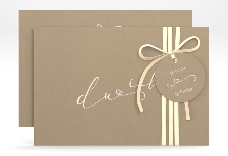 Save the Date-Karte Zweisamkeit A6 Karte quer Kraftpapier hochglanz im minimalistischen Stil mit Aufschrift du & ich