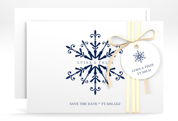 Save the Date-KarteCrystal A6 Karte quer weiss hochglanz mit Eiskristall