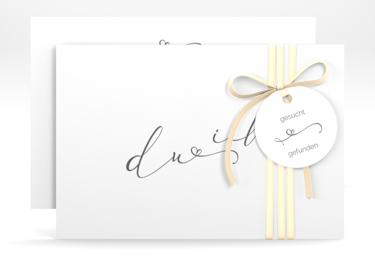 Save the Date-Karte Zweisamkeit A6 Karte quer weiss hochglanz im minimalistischen Stil mit Aufschrift du & ich